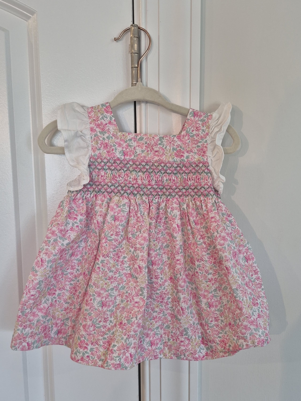 European Baby Girl Pink Floral Dress & Bloomer Set- Dona Carmen